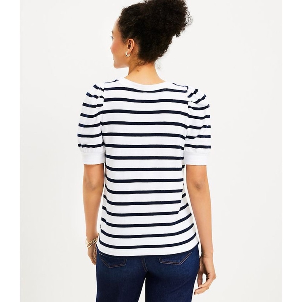 LOFT Puff Sleeve Striped Sweatshirt - Picture 2 of 6